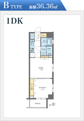 Bタイプ1LDKの間取り